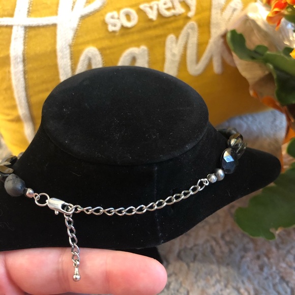 Black Blue Faux Jasper Shellac Stone Necklace - Picture 4 of 4